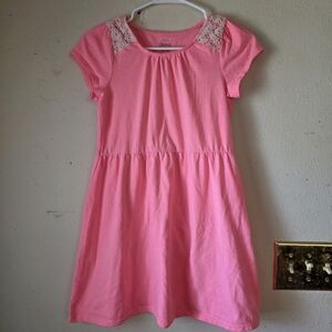 Vintage Faded Glory Pink Kids Dress with Lace Shoulders